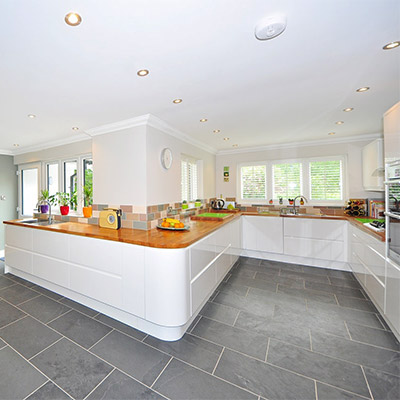 View of gray kitchen tile flooring near Thousand Oaks.